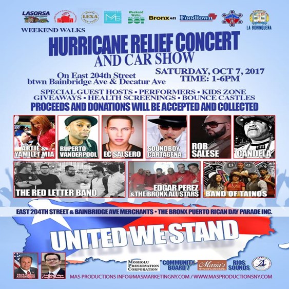 Hurricane Relief Concert & Car Show @ East 204th Street Saturday October 7, 2017