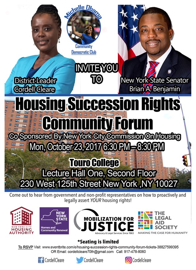 Housing Succession Rights Community Forum @ Touro College Of Pharmacy Monday October 23, 2017